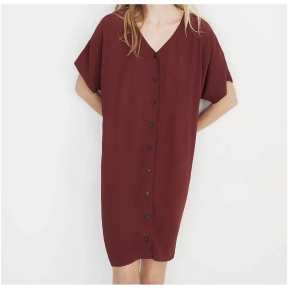 Madewell Burgundy Shirt Dress Womens XXS 2XS Short Sleeve Button Front Shapeless - Picture 1 of 13